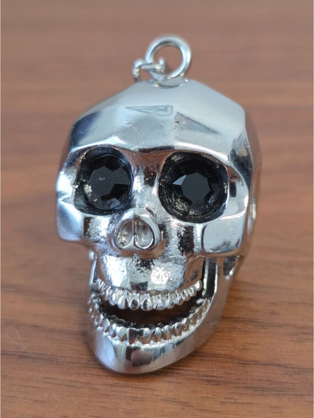 BLACKJACK Men's Stainless Steel Skull Pendant w/ Black Cubic Zirconia Eyes
